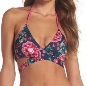 Leith S wrap floral reversible bikini top NWT pink navy swimsuit separates